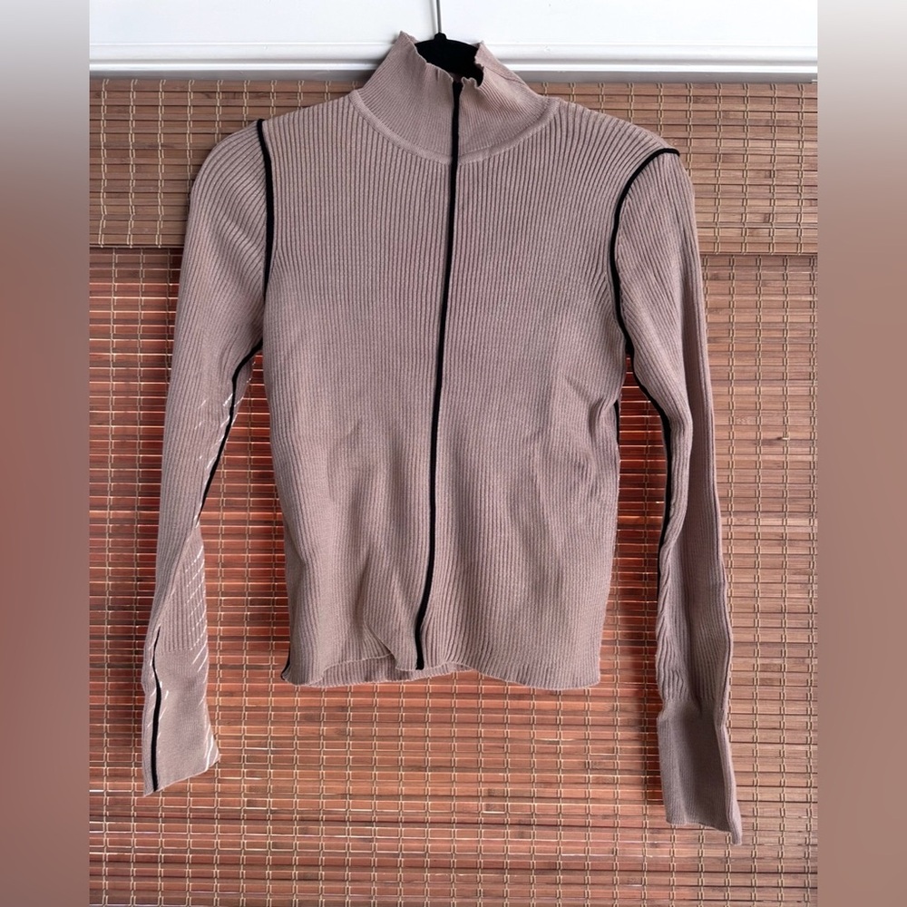 Philosophy Ribbed Long Sleeve Top - Tan with Black Accents